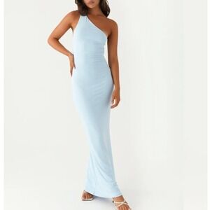 Peppermayo Claudia One Shoulder Maxi Dress Size 6 Blue Open Back Cocktail Party